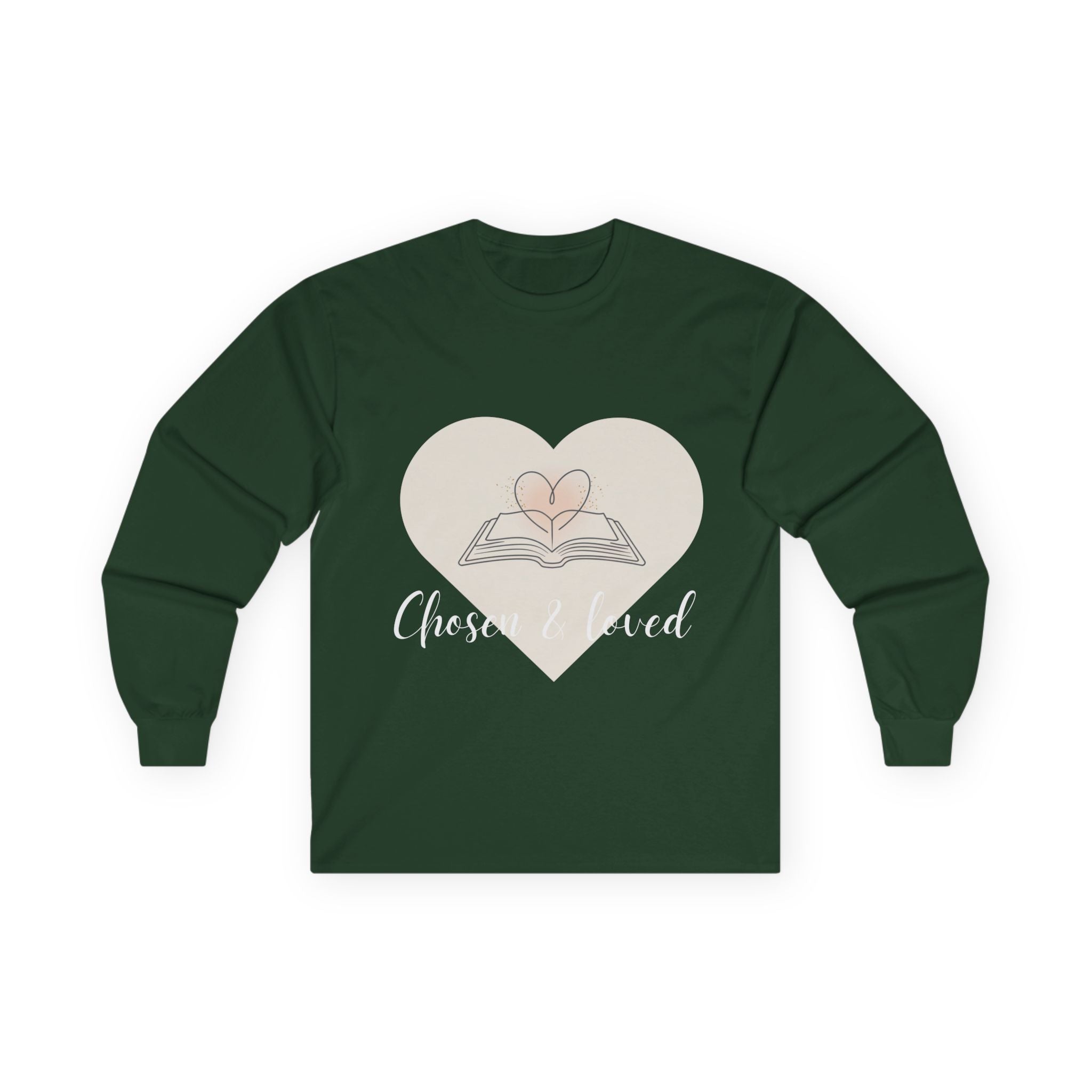 Chosen & Loved Long Sleeve Tee, Inspirational Shirt, Faith-Based Apparel, Mother's Day Gift, Heartwarming Gift, Everyday Wear - Dark Colors