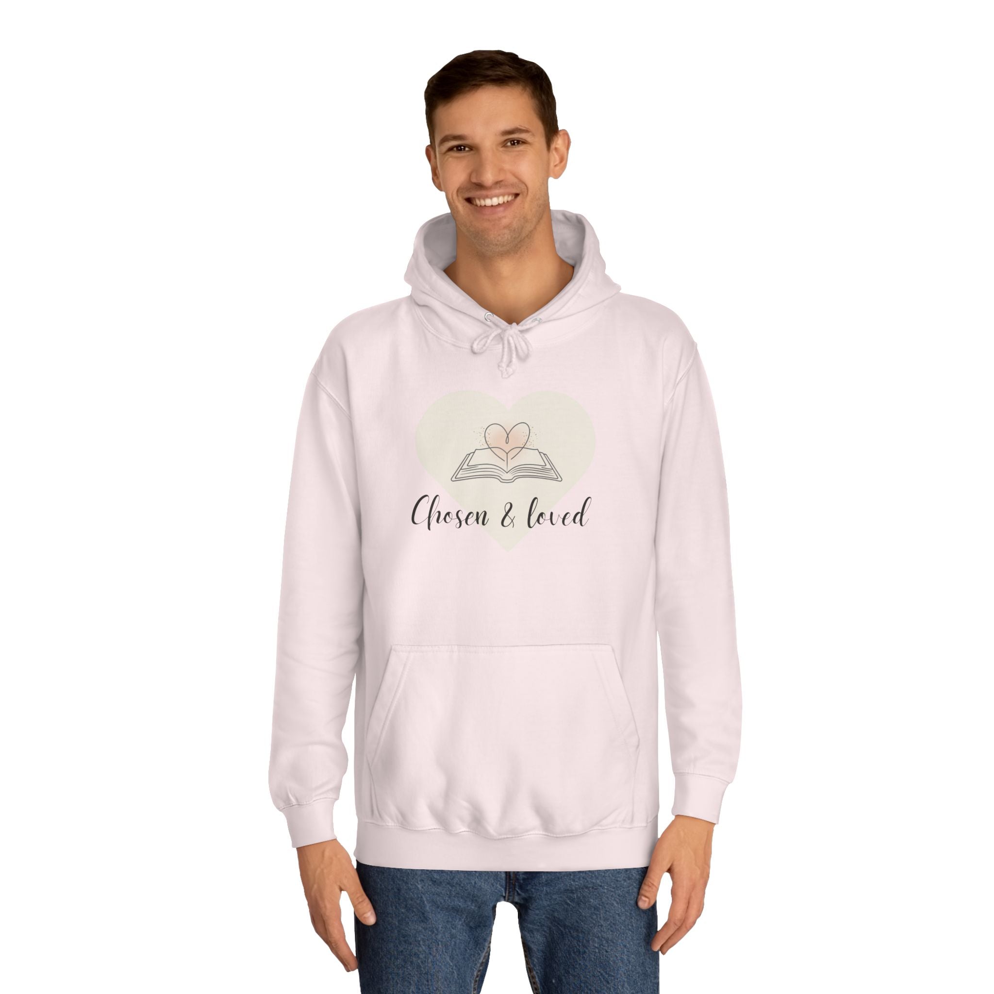 Chosen & Loved Cozy Reading Hoodie, Unisex College Apparel, Relaxed Style Sweatshirt - Light Colors