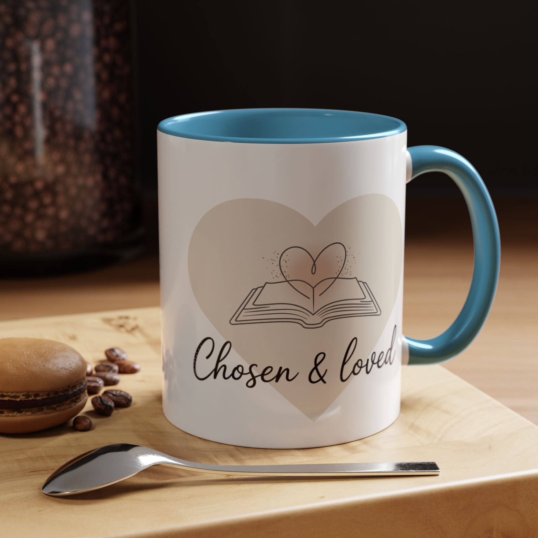 Chosen & Loved Accent Coffee Mug - Inspirational Gift, Heartwarming Mug, Cozy Beverage Cup, Perfect for Readers, Warm Reminder