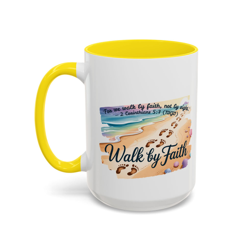 Walk by Faith Inspirational Coffee Mug, Motivational Drinkware, Faith Mug, Beach-Themed Cup, Perfect Gift for Friends