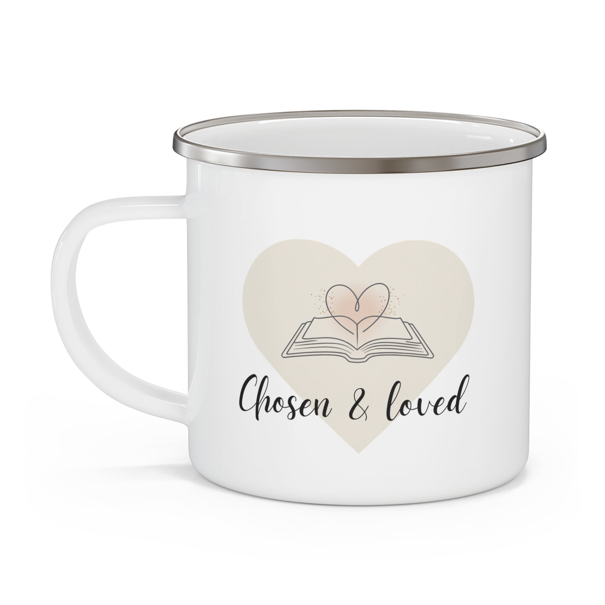 Chosen & Loved Enamel Camping Mug, Perfect for Nature Lovers and Adventurers, Great Gift for Campers, Enjoy Coffee in Style, Unique Outdoor Mug