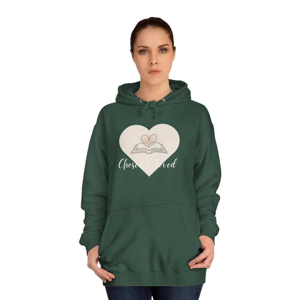 Chosen & Loved Cozy Reading Hoodie, Unisex College Apparel, Relaxed Style Sweatshirt - Dark Colors