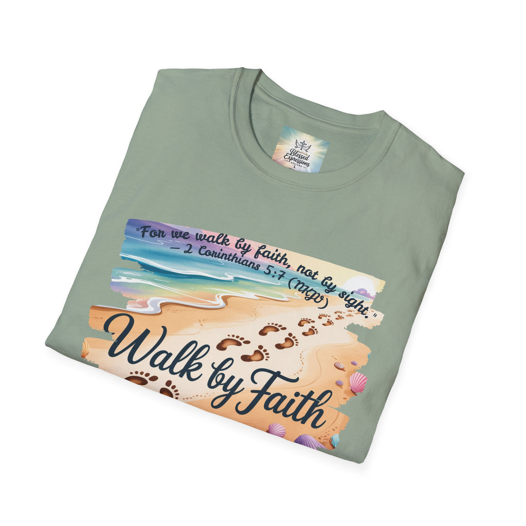 Walk by Faith Inspirational T-Shirt, Christian Apparel, Beach Vibe Tee, Casual Summer Wear, Gift for Believers