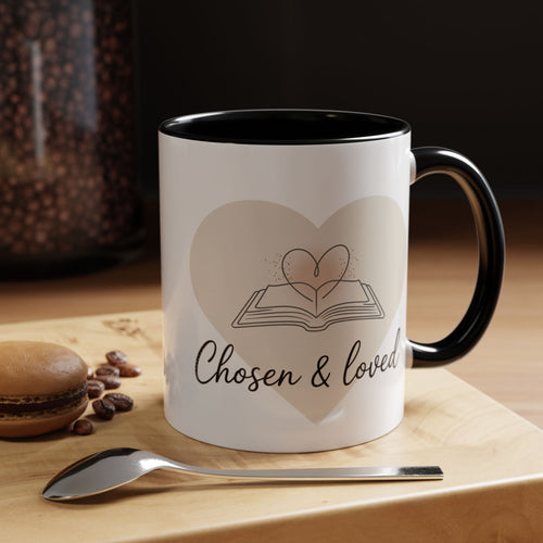Chosen & Loved Accent Coffee Mug - Inspirational Gift, Heartwarming Mug, Cozy Beverage Cup, Perfect for Readers, Warm Reminder