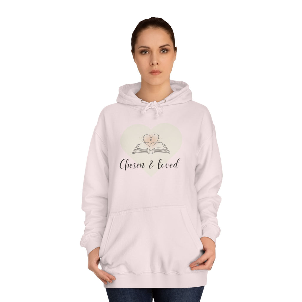 Chosen & Loved Cozy Reading Hoodie, Unisex College Apparel, Relaxed Style Sweatshirt - Light Colors