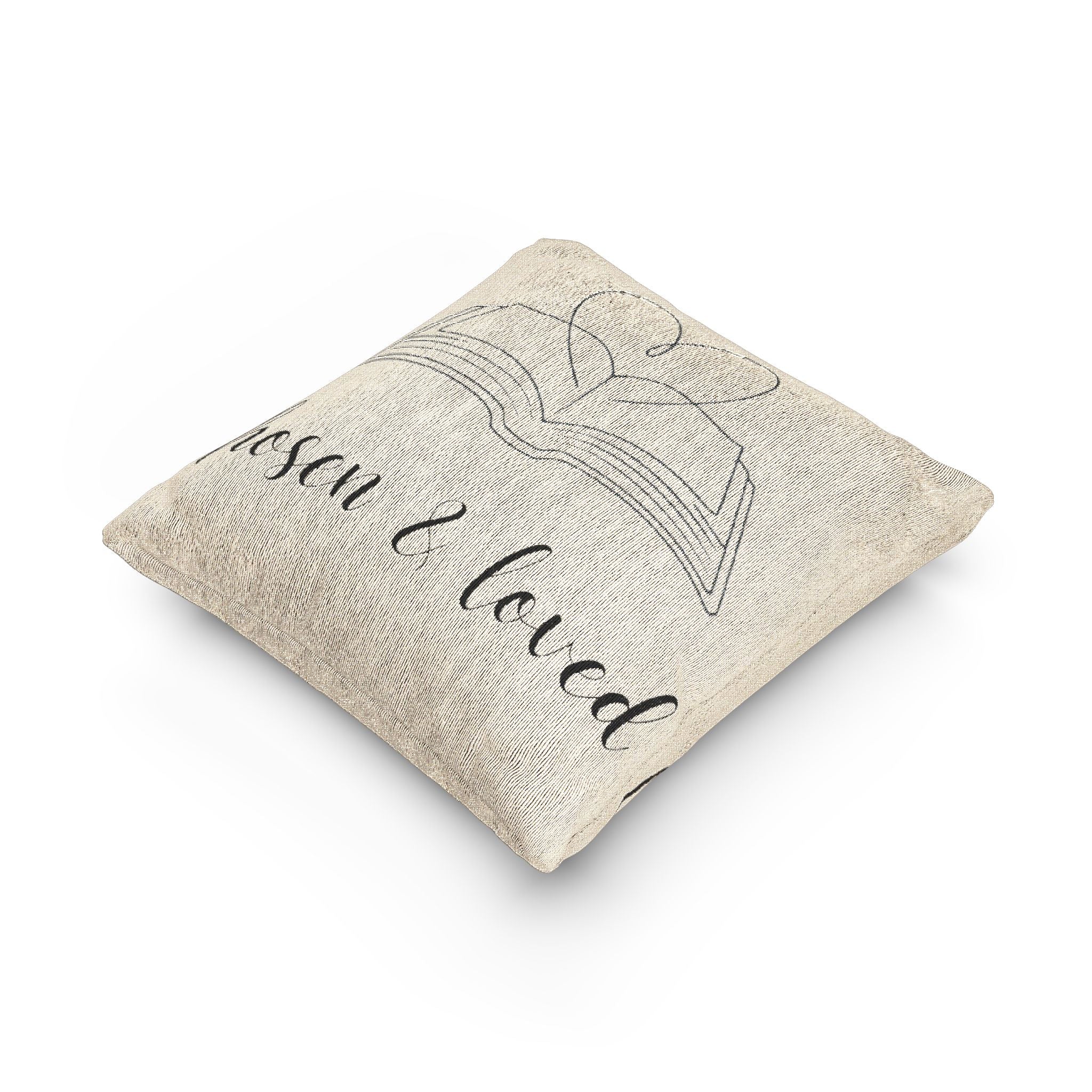 Chosen & Loved Woven Pillow Design for Book Lovers, Cozy Home Decor, Gift for Readers, Throw Pillow