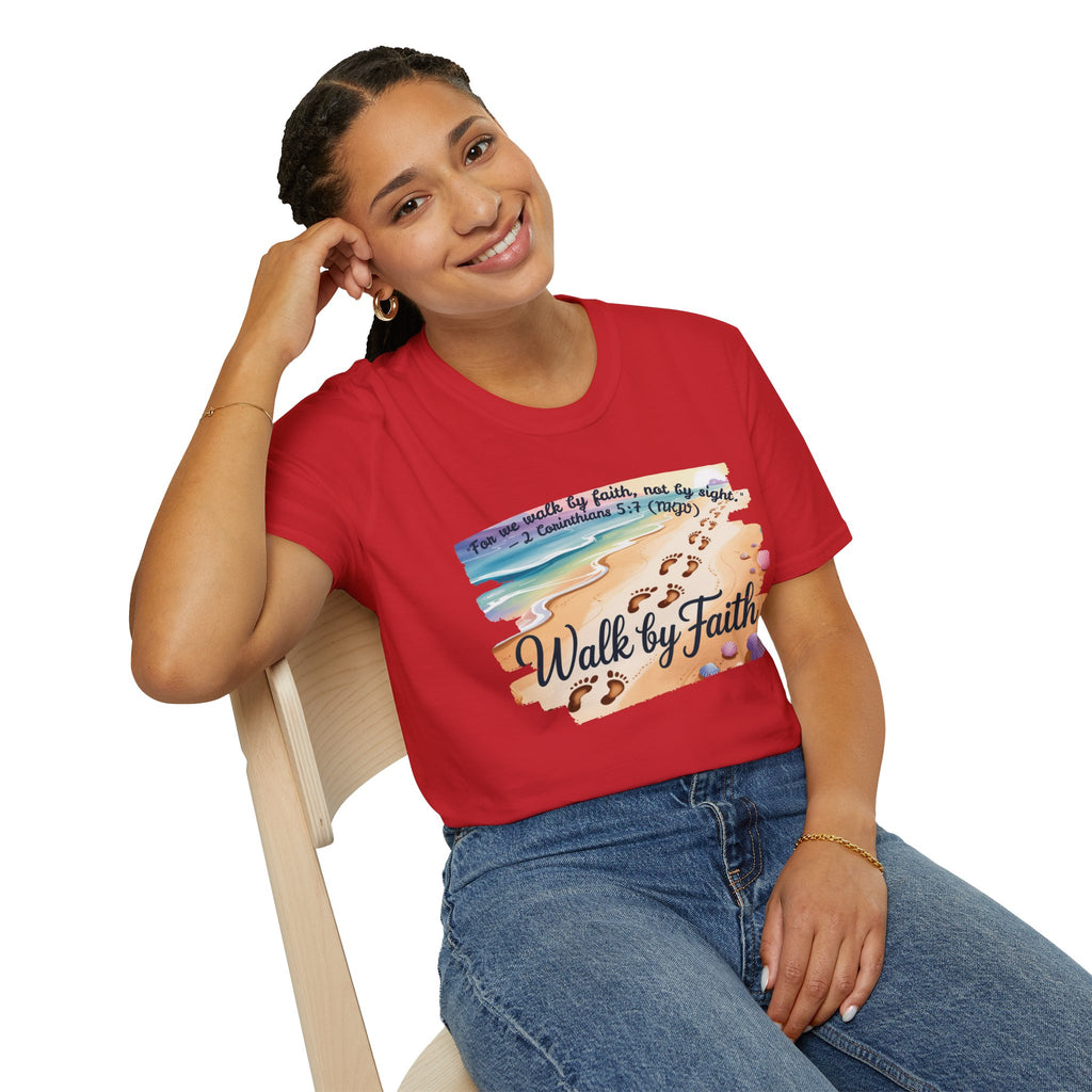 Walk by Faith Inspirational T-Shirt, Christian Apparel, Beach Vibe Tee, Casual Summer Wear, Gift for Believers