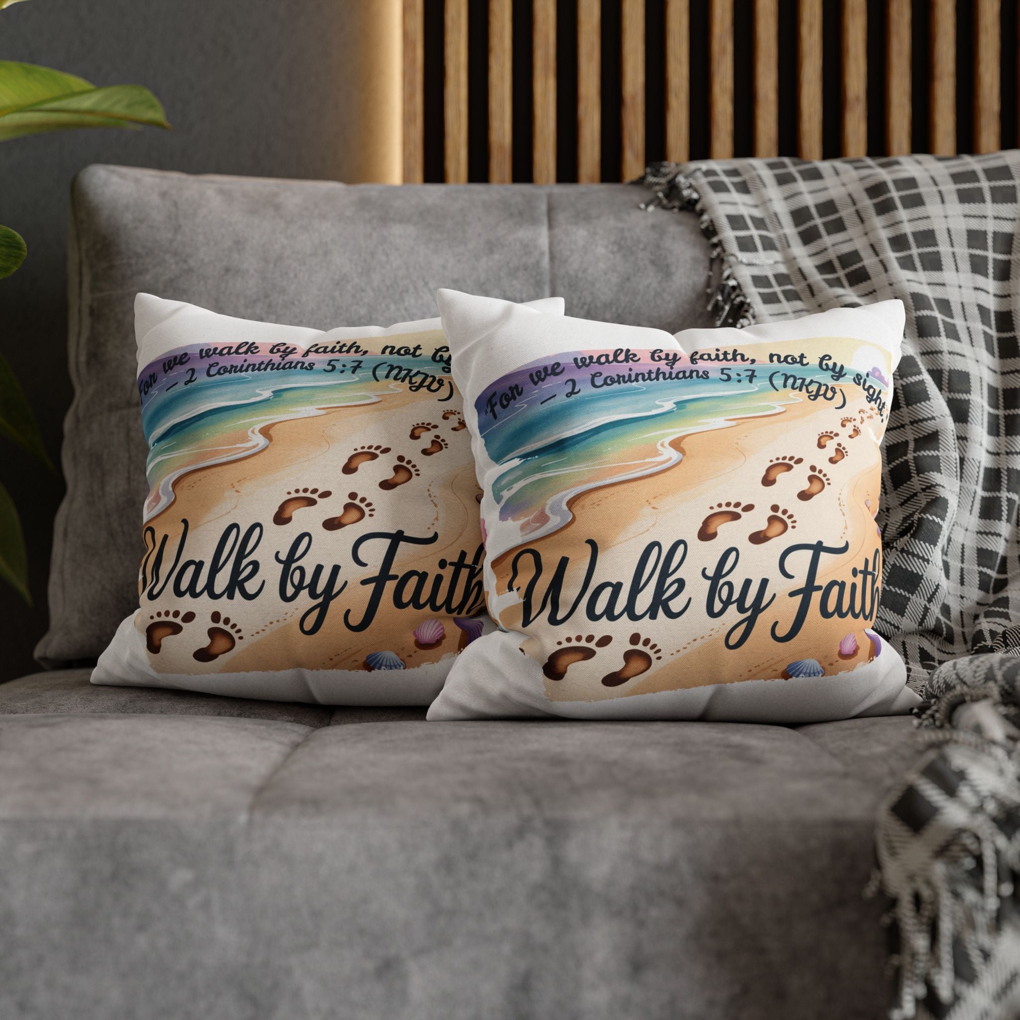 Walk by Faith-Inspirational Beach Pillowcase, Decorative Pillow Cover, Home Decor, Gift for Believers, Inspirational Room Accent