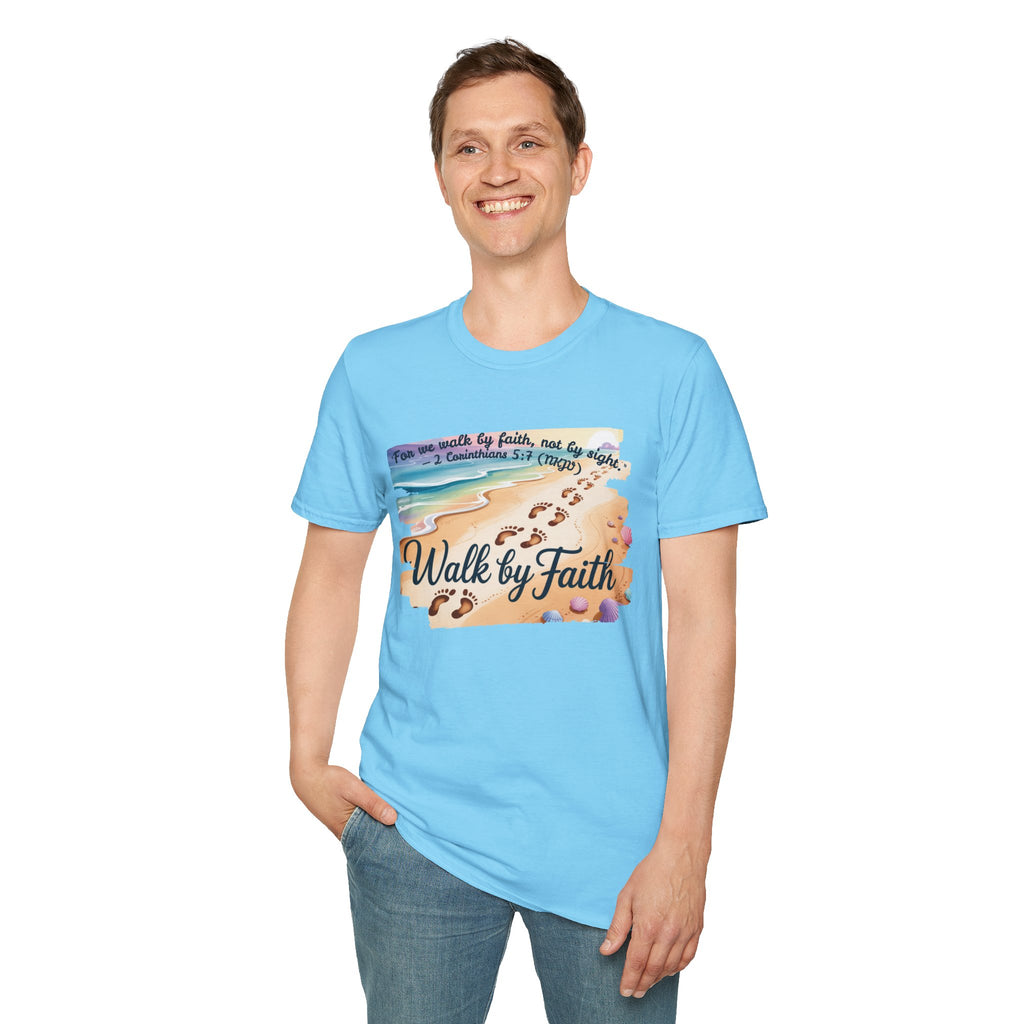 Walk by Faith Inspirational T-Shirt, Christian Apparel, Beach Vibe Tee, Casual Summer Wear, Gift for Believers
