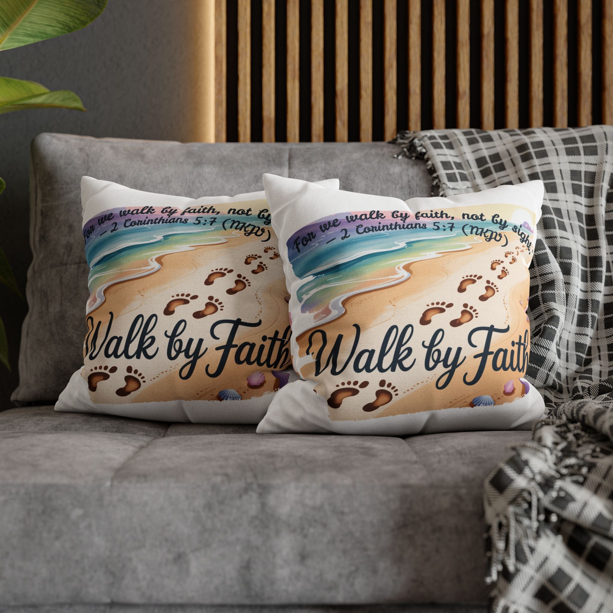 Walk by Faith-Inspirational Beach Pillowcase, Decorative Pillow Cover, Home Decor, Gift for Believers, Inspirational Room Accent
