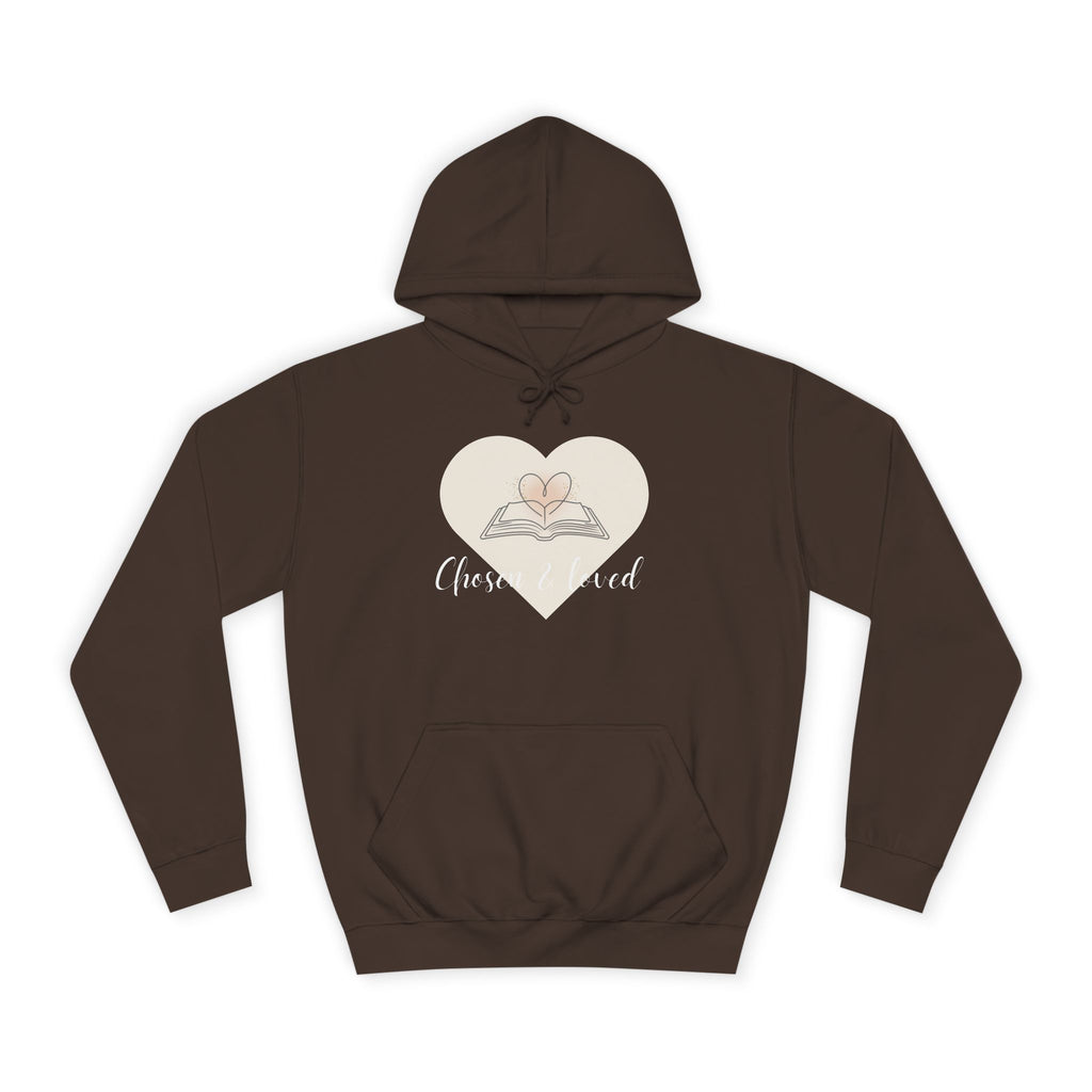 Chosen & Loved Cozy Reading Hoodie, Unisex College Apparel, Relaxed Style Sweatshirt - Dark Colors