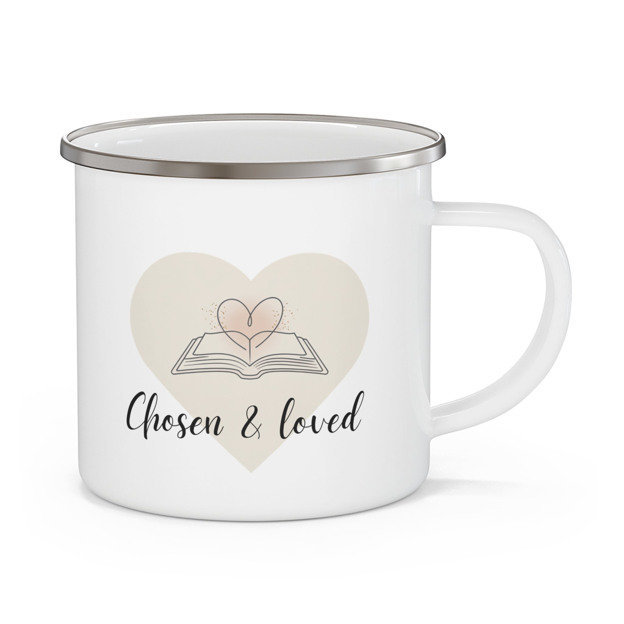 Chosen & Loved Enamel Camping Mug, Perfect for Nature Lovers and Adventurers, Great Gift for Campers, Enjoy Coffee in Style, Unique Outdoor Mug