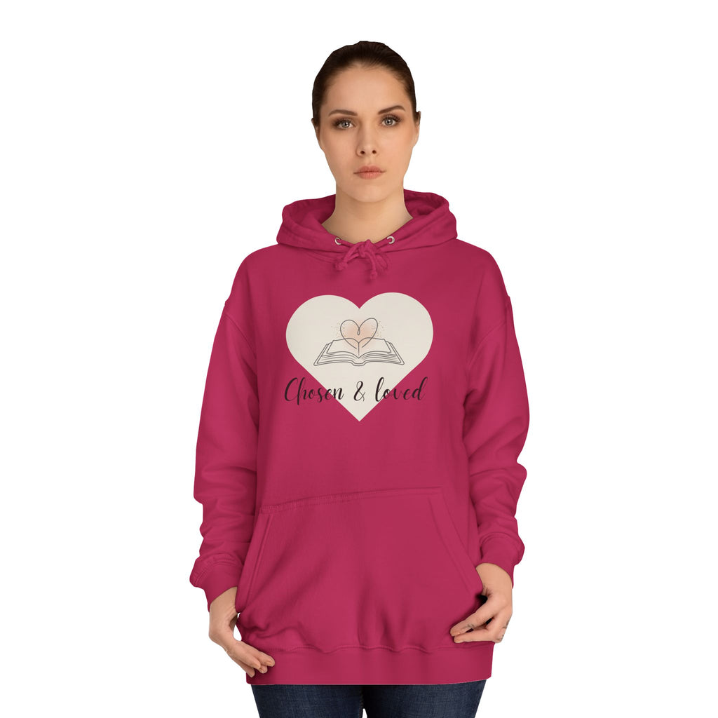 Chosen & Loved Cozy Reading Hoodie, Unisex College Apparel, Relaxed Style Sweatshirt - Light Colors