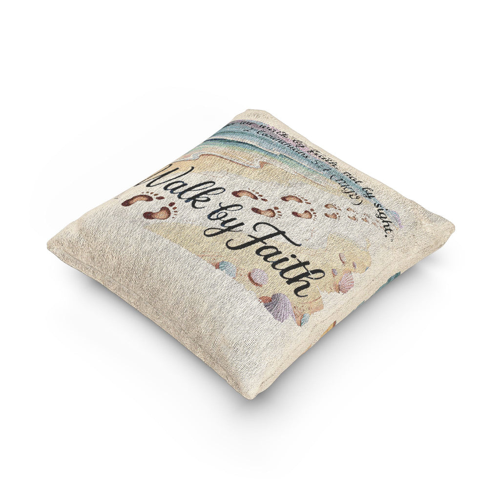 Inspirational Woven Pillow | Walk by Faith | Beach Decor, Faith-Based Gifts, Cozy Home Accents, Throw Cushion, Spiritual Home Decor