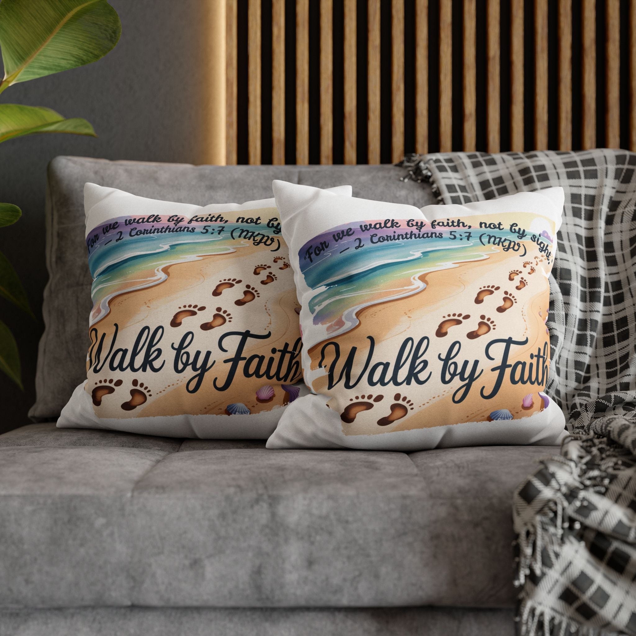 Walk by Faith-Inspirational Beach Pillowcase, Decorative Pillow Cover, Home Decor, Gift for Believers, Inspirational Room Accent