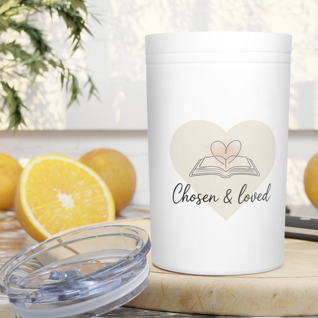 Chosen & Loved Vacuum Insulated Tumbler | Gift for Book Lovers | Personalized Mug | Cute Travel Cup | Heart Design | Unique [...]