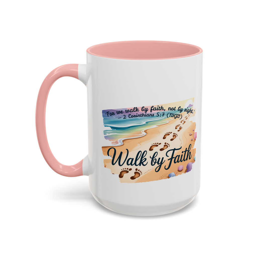 Walk by Faith Inspirational Coffee Mug, Motivational Drinkware, Faith Mug, Beach-Themed Cup, Perfect Gift for Friends