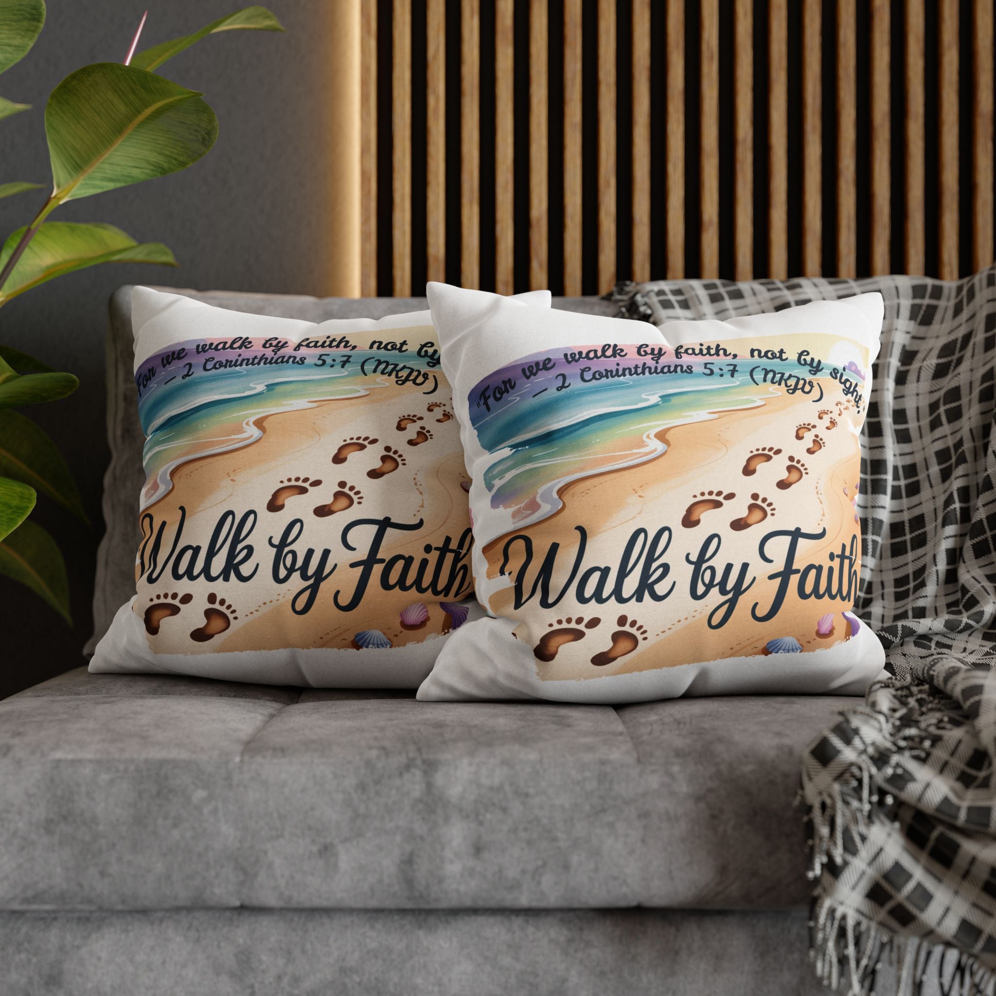 Walk by Faith-Inspirational Beach Pillowcase, Decorative Pillow Cover, Home Decor, Gift for Believers, Inspirational Room Accent