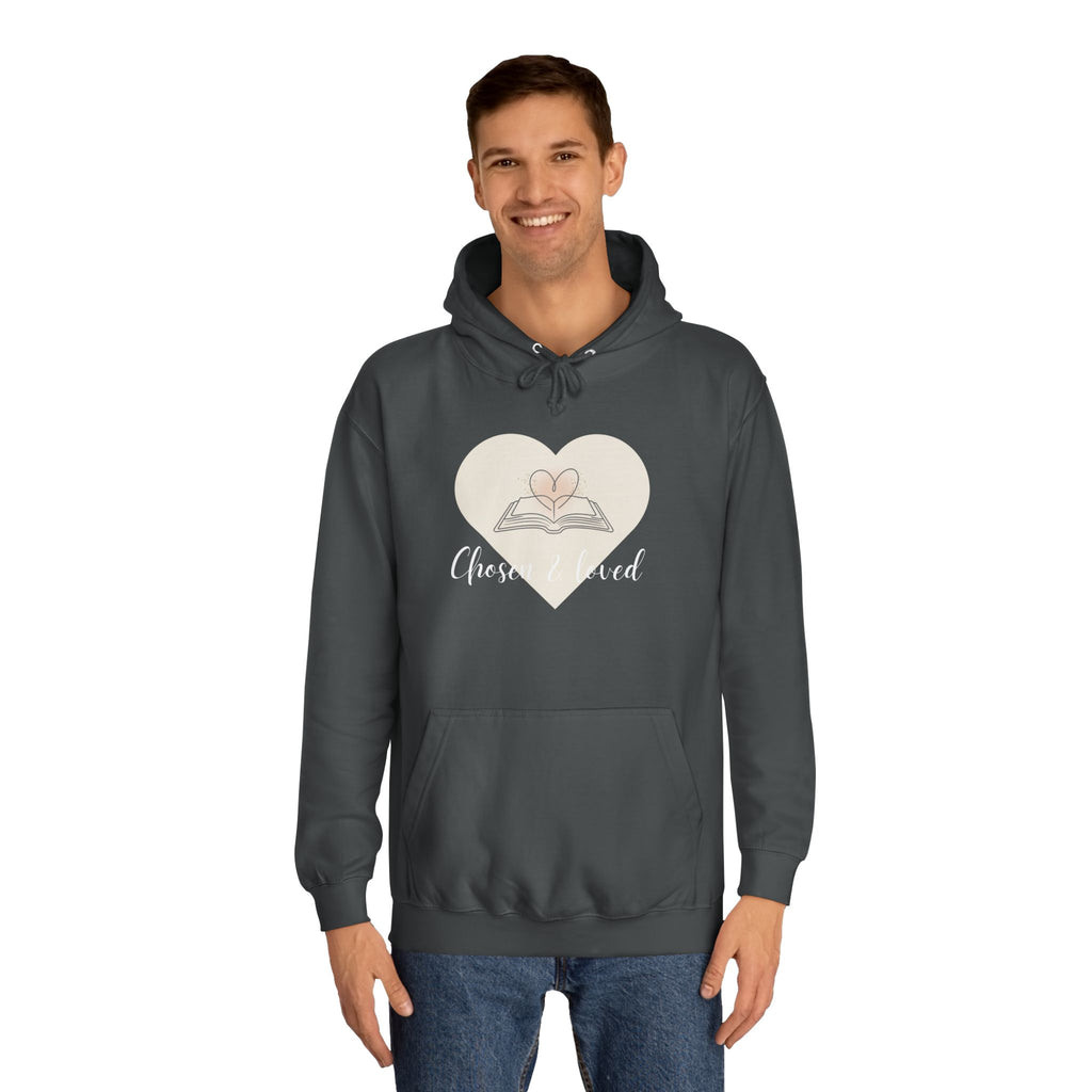 Chosen & Loved Cozy Reading Hoodie, Unisex College Apparel, Relaxed Style Sweatshirt - Dark Colors